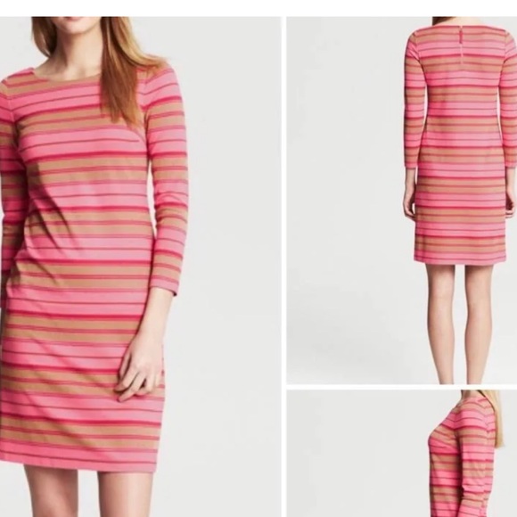 Banana Republic Pink And‎ Gold Striped Dress Size 14 Office Party Date Night - Picture 1 of 9